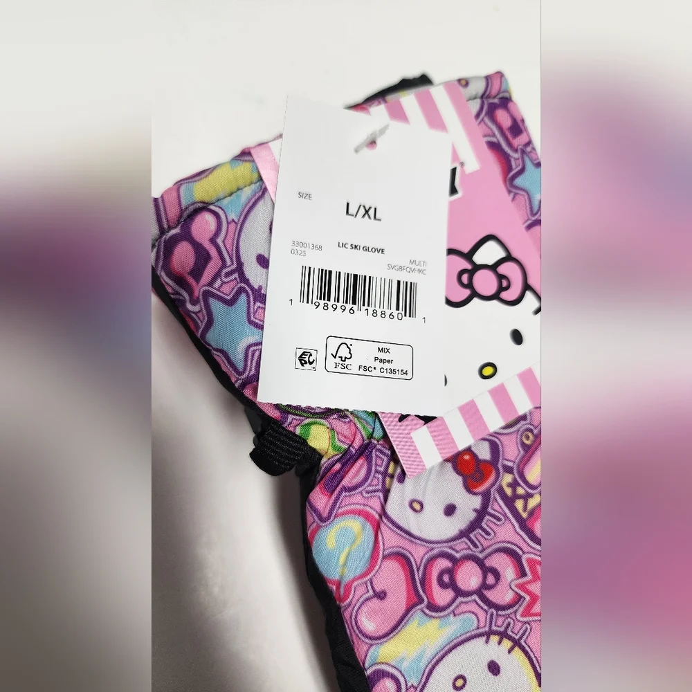 L/XL Girls Hello Kitty Ski Gloves Young Kids  Multicolor Pink Design Winter New